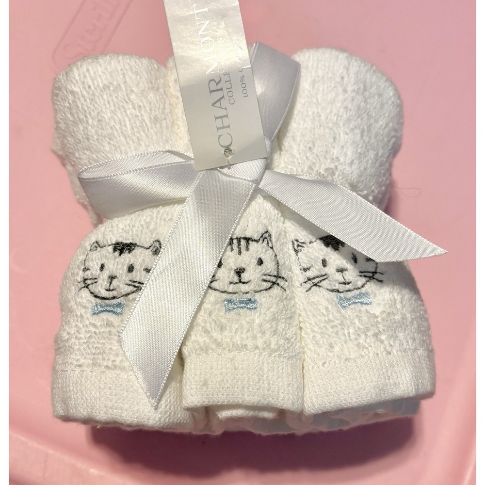 Charmont Collection, 6 pc 100% cotton wash clothes with embrodered  cats